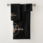 Elegantes Black and Gold Monogram Badetuch Set (Insitu)