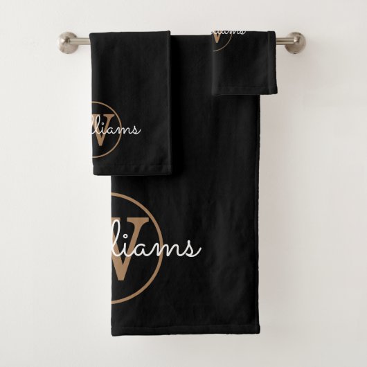 Elegantes Black and Gold Monogram Badetuch Set (Insitu)