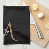 Elegantes Black and Gold Monogram Script Name Kit Geschirrtuch (Viertel Falte)