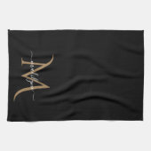 Elegantes Black and Gold Monogram Script Name Kit Geschirrtuch (Horizontal)