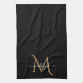 Elegantes Black and Gold Monogram Script Name Kit Geschirrtuch (Vertikal)