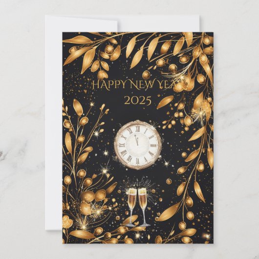 Elegantes Black and Gold New Year Eve Party Einladung (Vorderseite)