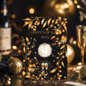 Elegantes Black and Gold New Year Eve Party Einladung