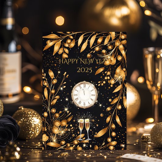 Elegantes Black and Gold New Year Eve Party Einladung