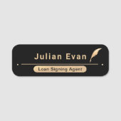 Elegantes Black and Gold Notary Public Quill Icon Namensschild (Vorderseite)