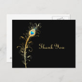 Elegantes Black and Gold Peacock Feather Vielen Da Postkarte (Vorne/Hinten)