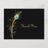 Elegantes Black and Gold Peacock Feather Vielen Da Postkarte (Vorderseite)