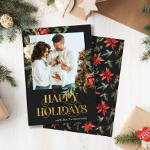 Elegantes Black and Gold Poinsettia Foto Weihnacht