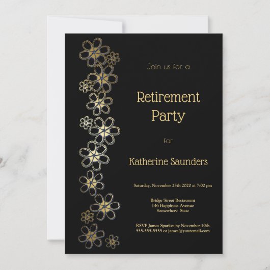 Elegantes Black and Gold Retirement Party Einladung (Vorderseite)