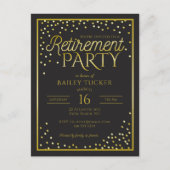 Elegantes Black and Gold Retirement Party Einladungspostkarte (Vorderseite)