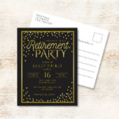 Elegantes Black and Gold Retirement Party Einladungspostkarte