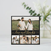 Elegantes Black and Gold Script Foto Hochzeit Dankeskarte (Stehend Vorderseite)
