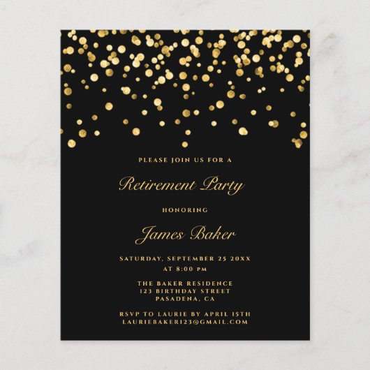 Elegantes Black and Gold Script Retirement Party (Vorderseite)
