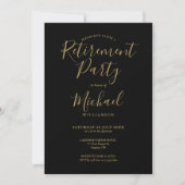 Elegantes Black and Gold Script Retirement Party Einladung (Vorderseite)