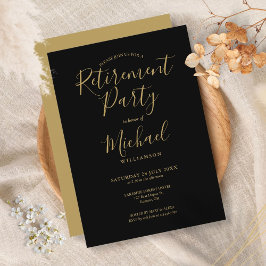 Elegantes Black and Gold Script Retirement Party Einladung