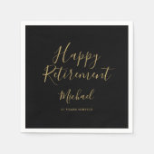 Elegantes Black and Gold Script Retirement Party Serviette (Vorderseite)