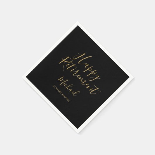 Elegantes Black and Gold Script Retirement Party Serviette (Ecke)