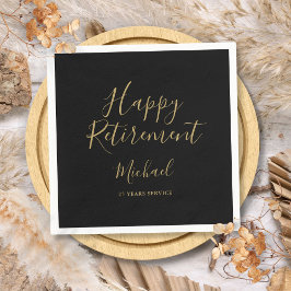 Elegantes Black and Gold Script Retirement Party Serviette