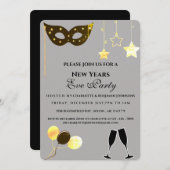 Elegantes Black and Gold Silvester Party Einladung (Vorne/Hinten)
