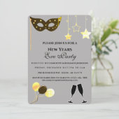 Elegantes Black and Gold Silvester Party Einladung (Stehend Vorderseite)