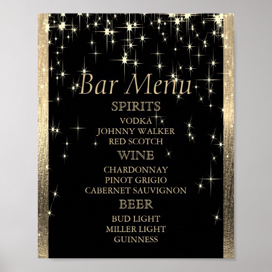 Elegantes Black and Gold Starlights - Bar Menu Poster (Vorne)