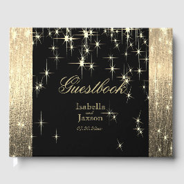 Elegantes Black and Gold Starlights Gästebuch