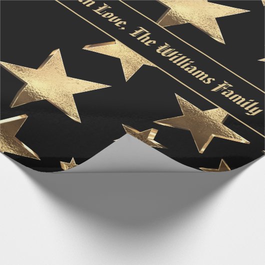 Elegantes Black and Gold Stars Muster Weihnachten Geschenkpapier (Ecke)