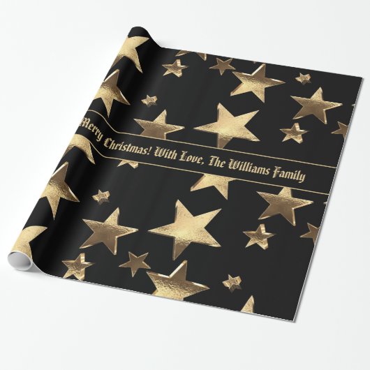 Elegantes Black and Gold Stars Muster Weihnachten Geschenkpapier (Ungerollt)