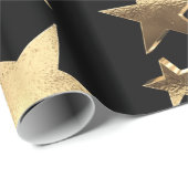 Elegantes Black and Gold Stars Muster Weihnachten Geschenkpapier (Rolleneckpunkt)