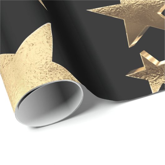 Elegantes Black and Gold Stars Muster Weihnachten Geschenkpapier (Rolleneckpunkt)
