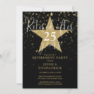 Elegantes Black and Gold Stars Rentirement Party Einladung