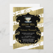Elegantes Black and Gold Tea Party Einladung (Vorne/Hinten)