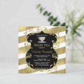 Elegantes Black and Gold Tea Party Einladung (Stehend Vorderseite)