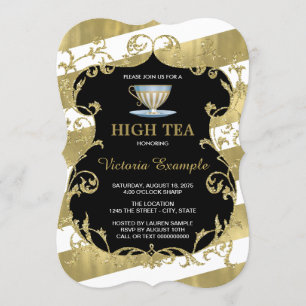 Elegantes Black and Gold Tea Party Einladung