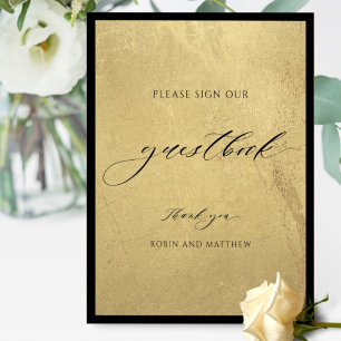 Elegantes Black and Gold Wedding Gästebuchzeichen Poster