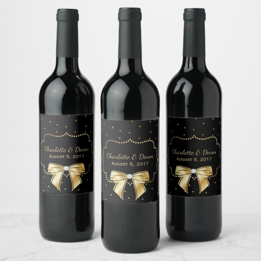 Elegantes Black and Gold Wedding Wine Label Weinetikett (Flaschen)