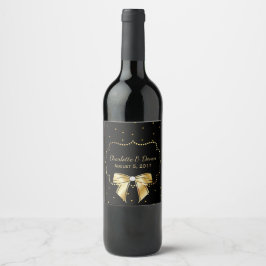 Elegantes Black and Gold Wedding Wine Label Weinetikett