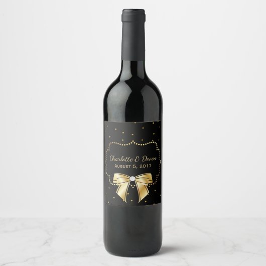 Elegantes Black and Gold Wedding Wine Label Weinetikett (Vorderseite)