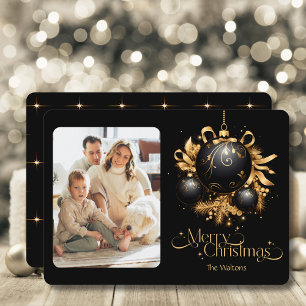 Elegantes Black and Gold Weihnachts-Foto Feiertagskarte