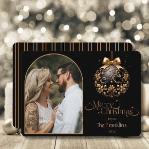 Elegantes Black and Gold Weihnachts-Foto Feiertagskarte