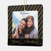 Elegantes Black and Gold Weihnachts-Foto Keramikornament (Links)