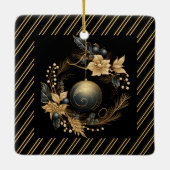 Elegantes Black and Gold Weihnachts-Foto Keramikornament (Rückseite)
