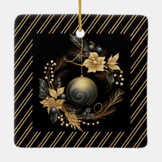 Elegantes Black and Gold Weihnachts-Foto Keramikornament (Rückseite)