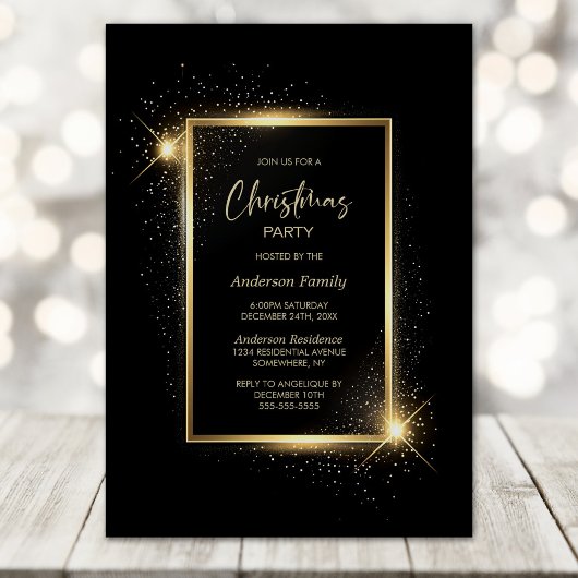 Elegantes Black and Gold Weihnachts-Party Einladung