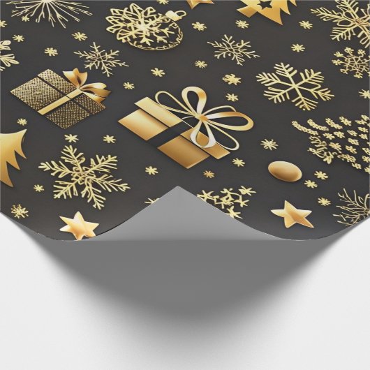 Elegantes Black and Gold Weihnachtsgeschenk Geschenkpapier (Ecke)