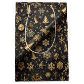 Elegantes Black and Gold Weihnachtsgeschenk Mittlere Geschenktüte (Vorderseite)