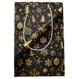 Elegantes Black and Gold Weihnachtsgeschenk Mittlere Geschenktüte