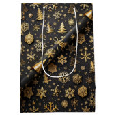 Elegantes Black and Gold Weihnachtsgeschenk Mittlere Geschenktüte (Rückseite)