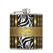 Elegantes Black and Gold Zebra Flachmann (Vorderseite)