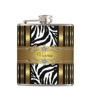 Elegantes Black and Gold Zebra Flachmann